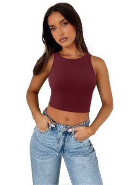 Reoria High Neck Tank Crop Top Burgundy